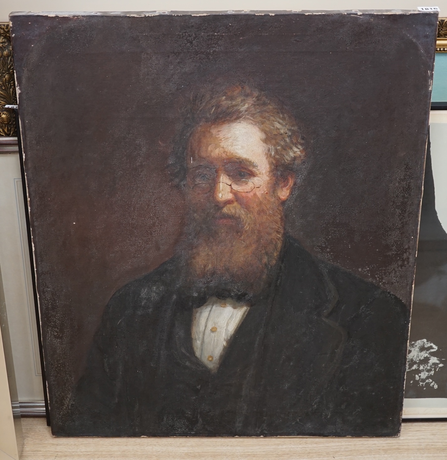 19th century, oil on canvas, Portrait of John Hewetson, stamped to the canvas verso together with a heightened pastel sketch of the same sitter, both unframed, largest 76 x 63cm. Condition - poor to fair